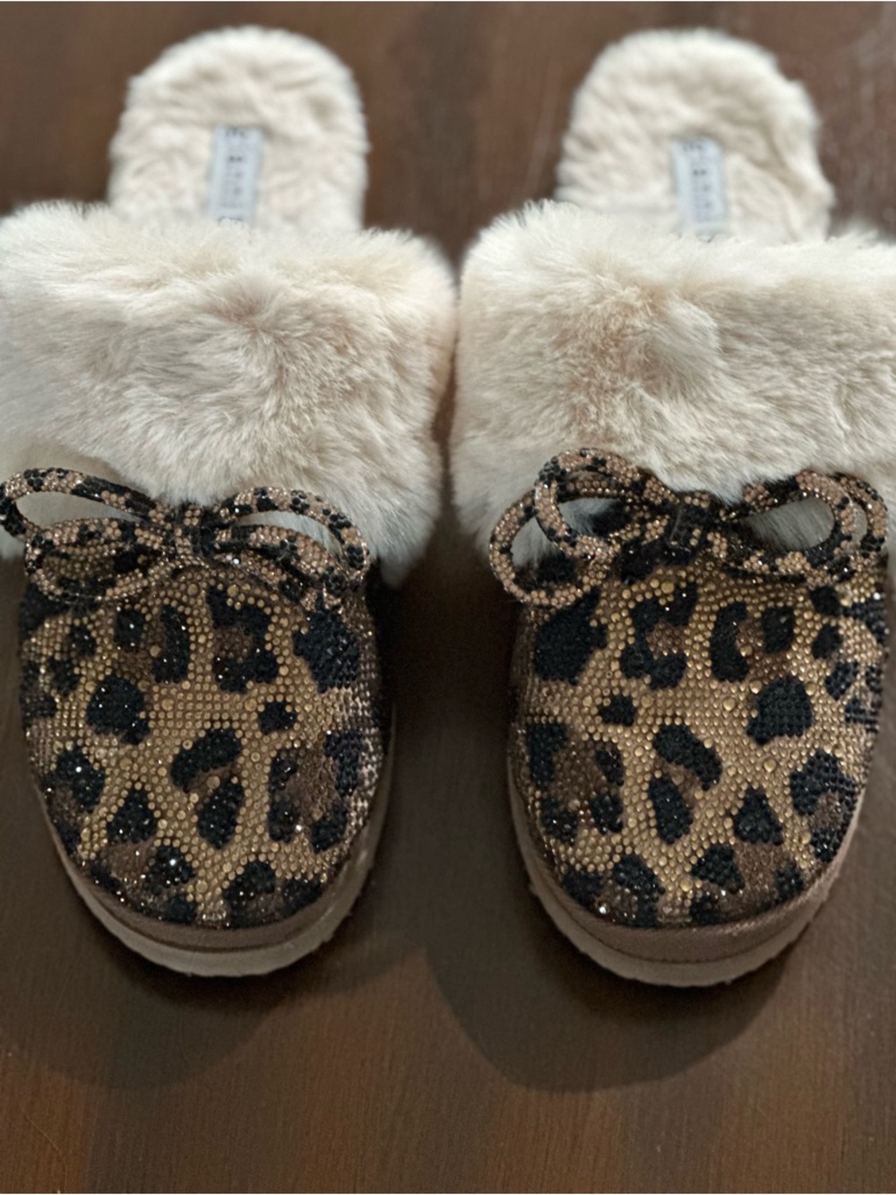 Gianni Bini Leopard Sequin & Cream Faux Fur Slip-On Slippers